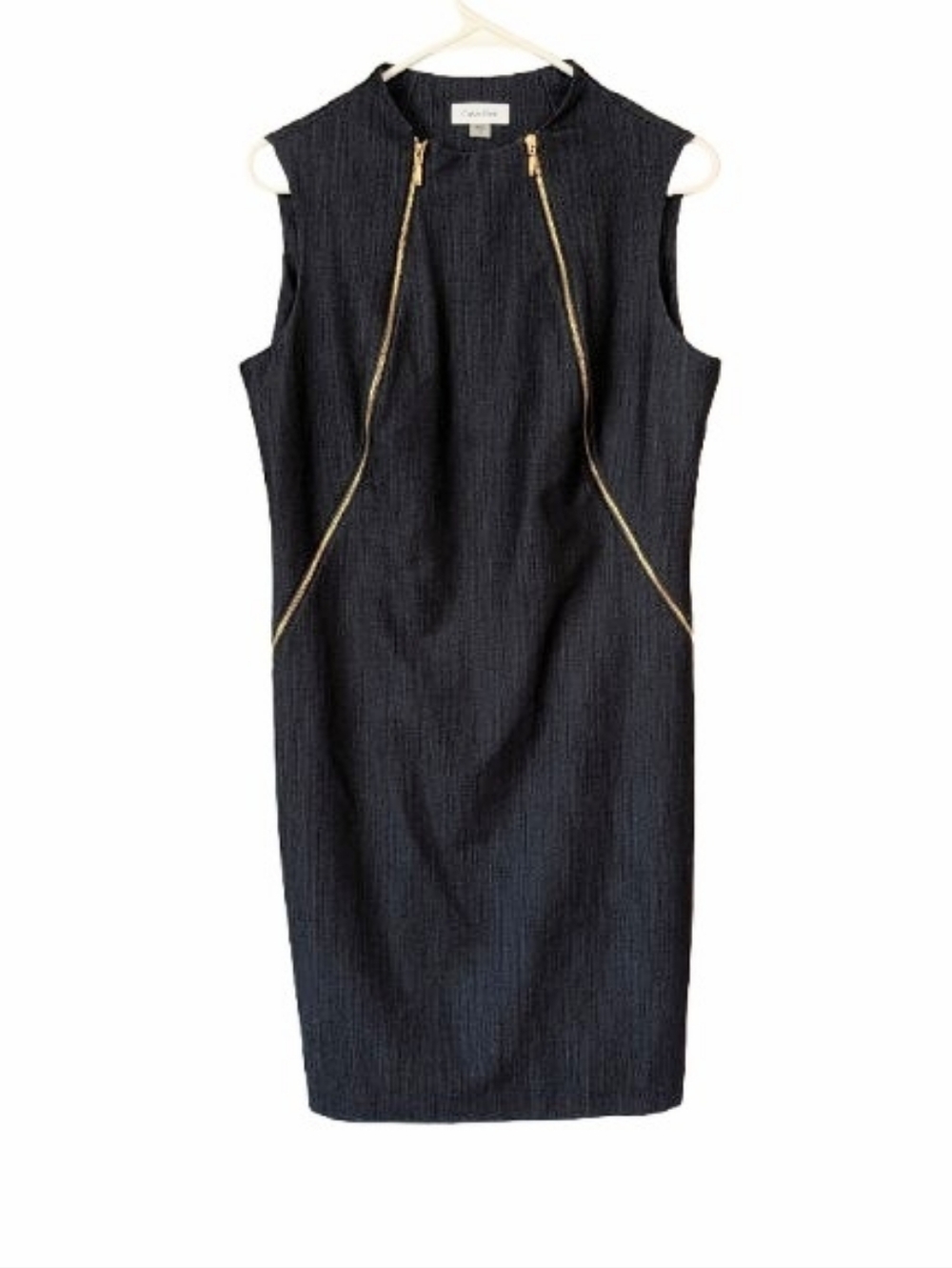 Calvin Klein Blue Denim Look Zip Embellished Sheath Dress Size 10